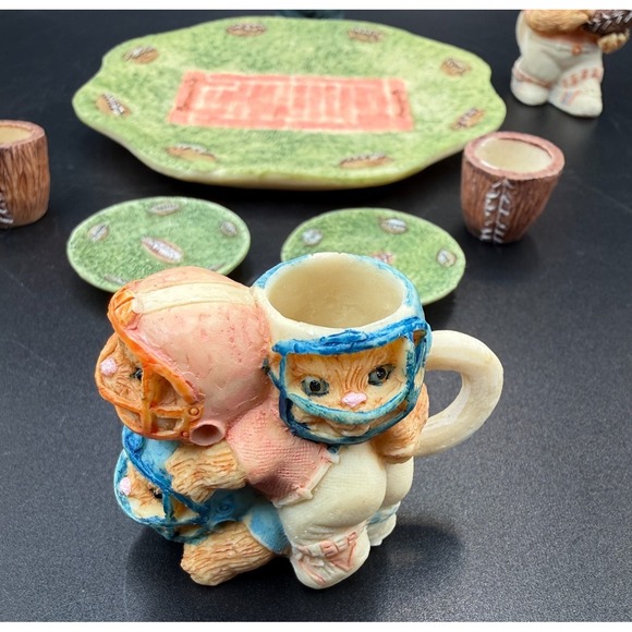 Football Cats Miniature Tea Set, Resin, Sports, 1994, Popular Imports - Picture 8 of 9